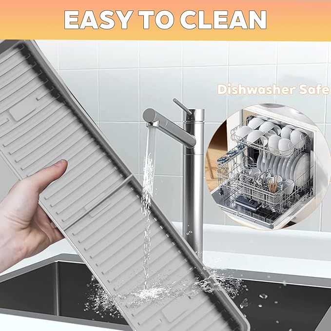 30 Inch Magnetic Silicone Stove Top Shelf, Heat Resistant Spice Rack for Kitchen, Space Saving Organizer with 6 Sticky Pads, Fits Back of Stove(Light Grey 30''x3.8'')