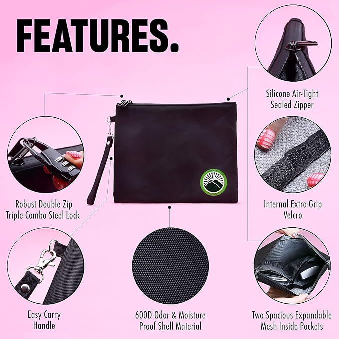 Enjoy Native Large and Small Smell Proof Bag Combo, Smell Proof Container, Dog Tested Odor resistant Bag, Best Zipper Odor sealing Pouch Herbs, coffee & Travel Medicine Bag, Black (Double Pack Large)