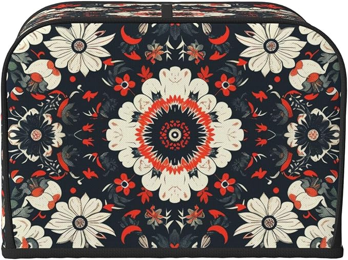 Antique Floral Tile Covers for 4 Slice Toasters,Cute Country Bread Machine Cover with Handle,Washable Stain Resistant Kitchen Small Appliance Cover Dining Decor