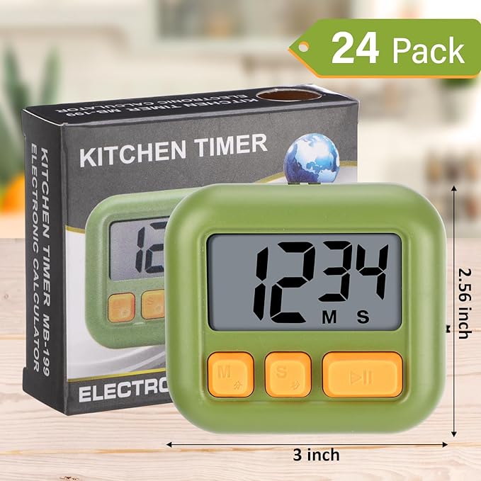 Weewooday 24 Pcs Digital Kitchen Timer Magnetic Timer Bulk On/Off Switch Minute Second Count up Countdown Loud Alarm for Exercise Cook Baking (Candy Green,Eggshell Yellow)