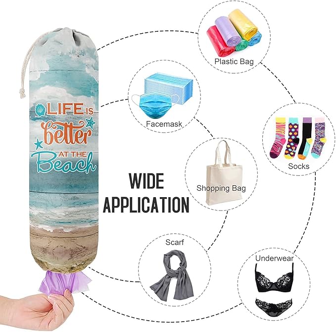 Life is Better at The Beach, Grocery Bags Holder Organizer for Shopping Bags，Wall Mount Plastic Bags Storage Container Dispensers, Gift for Women Mother Grandmother Friend
