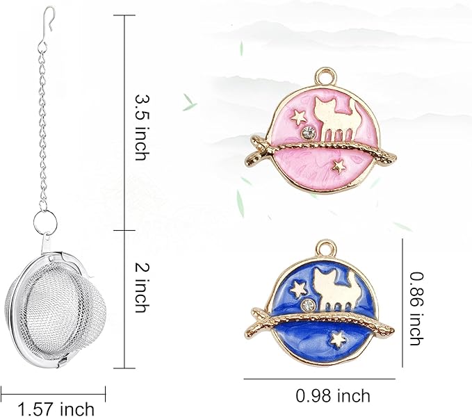 2Pcs Stainless Steel Mesh Tea Infuser, 2.1 inch Tea Ball with Cute Planet Cat Pendants,Tea Strainer Tea Diffuser Tea Steeper for Filtering Tea,Tea Infusers for Loose Tea (Cute Planet Cat, 2PC)