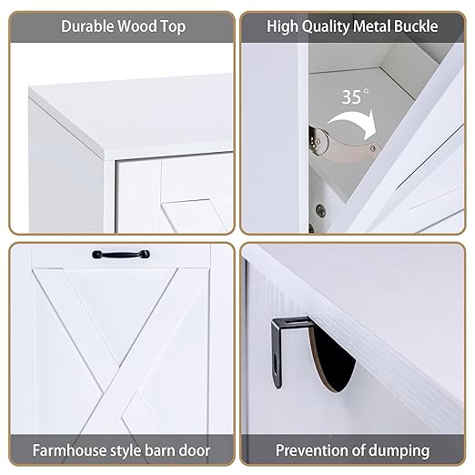 13 Gallon Tilt Out Trash Cabinet with 2 Drawers Wood Hidden Kitchen Recycling Cabinet Free Standing Pet Proof Trash Can Laundry Cabinet for Kitchen (White)