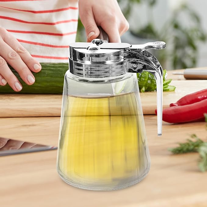 Luxshiny Glass Syrup Dispenser Set 2-Pack with Leak-Proof Metal Lids 10Oz Each for Honey Sugar Creamer and Condiments Kitchen Serving Bottles