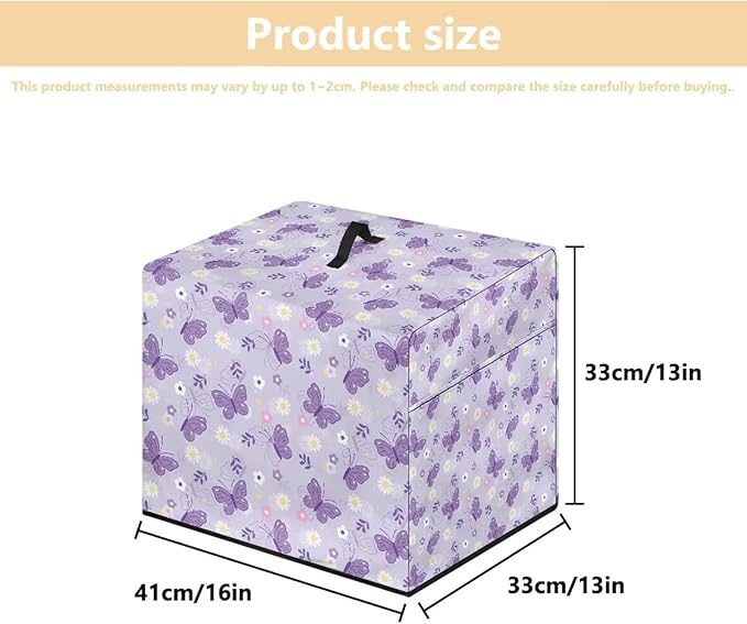 Food Meat Slicer Cover with Organizer Side Pocket, (Only Cover) 16x13x13 Inch Slicer Machine Dust-proof Waterproof Protection Accessories for Home Kitchen, Cartoon Purple Butterfly Print