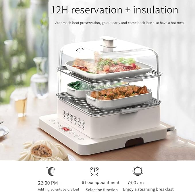 40l 3-Tier Electric Food Steamer | 800w Automatic Multicooker with Touch Control, Heat Preservation, Foldable Design for Healthy Cooking