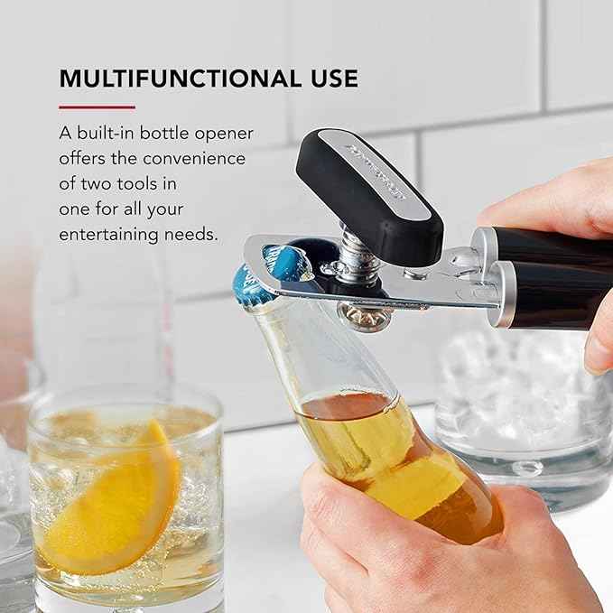 KitchenAid Classic Multifunction Can Opener and Bottle Opener Easy to Use,Razor Sharp Stainless Steel Cutting Wheel,Soft Ergonomic Handles,Black,(Pack of 12)