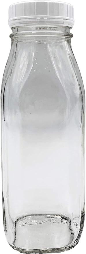 The Dairy Shoppe Glass Milk Bottle, Heavy Glass with Lid, Creamery Style (2, Threaded Pint)