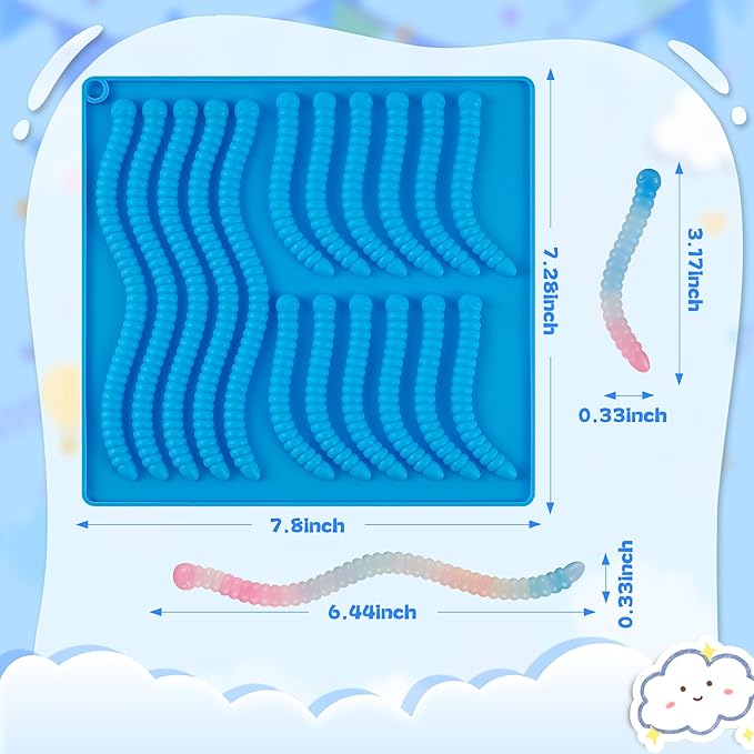 Sidosir 7Pcs Silicone Gummy Worm Chocolate Molds, Non-Stick Worm Chocolate Mold for Parties, Gummy for Home DIY, Silicone Mold for Make Gummies