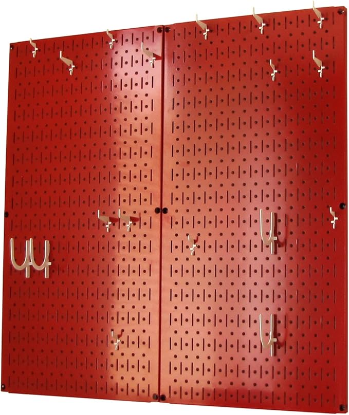 Wall Control Kitchen Pegboard Organizer Pots and Pans Storage Rack Organization Kit with Red Pegboard and White Accessories