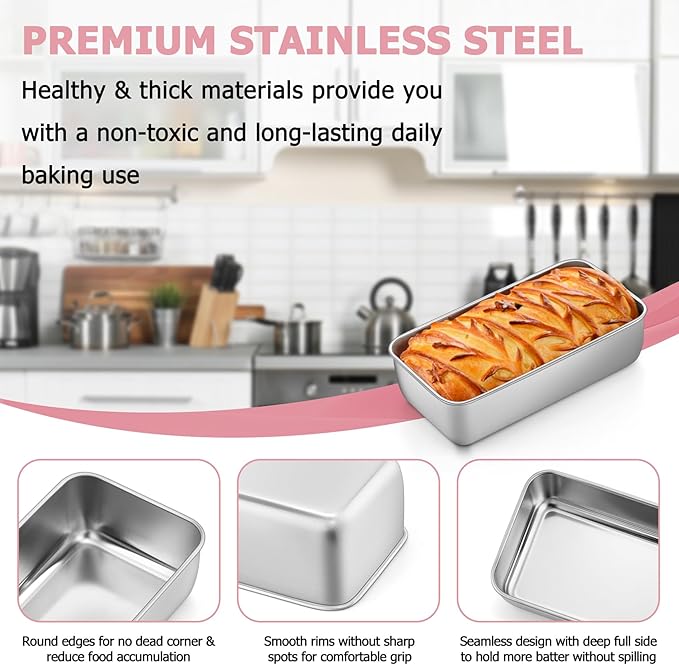 TeamFar Loaf Pans for Baking, 9 × 5 Inch Stainless Steel Loaf Bread Pans Tins for Homemade Bread/Brownies, Healthy & Sturdy, Oven & Dishwasher Safe - Set of 6