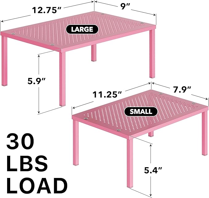 Simple Houseware Expandable Stackable Kitchen Counter Shelf Organizer, Pink, Metal Top, 11.25 in L x 7.9 in W x 5.4 in H