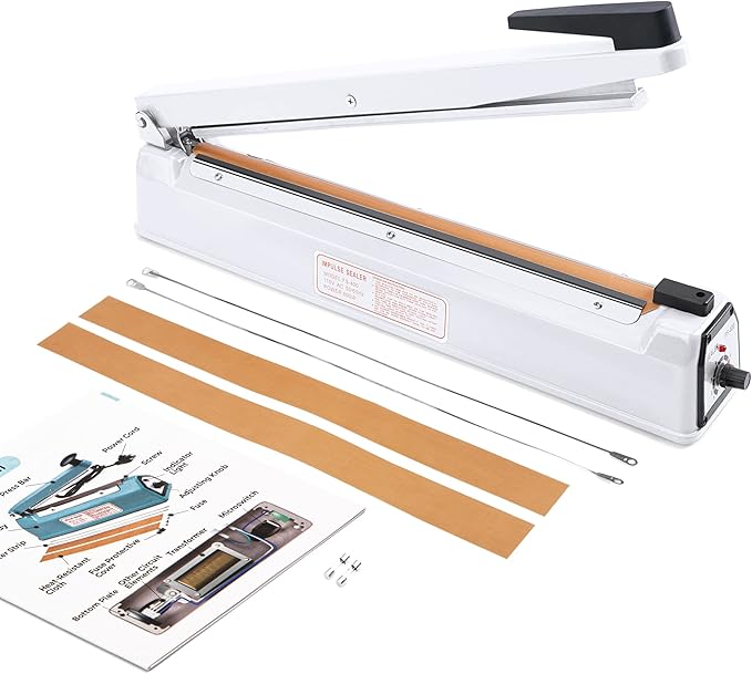 Metronic 16 inch Impulse Sealer, Manual Heat Sealer Machine for Plastic bags, Shrink Wrap Bags Sealer Heavy Duty Sealing Machine with Repair Kit, White