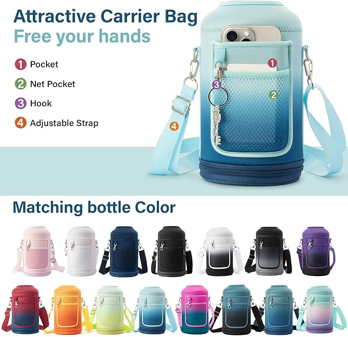 DYSANKY Insulated Water Bottle | Thickened Stainless Steel Vacuum Metal | Portable Sports Half Gallon Large Water Jug for Gym and Hiking with Straw, Carrier Bag, Handle Strap | BPA-Free 64 oz