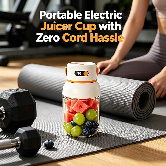 Portable Electric Juicer Cup with Zero Cord Hassle, USB-C Rechargeable Personal Blender, Leakproof Personal Portable Juicer Blender for Gym, Office, Travel and Outdoors (800ml)
