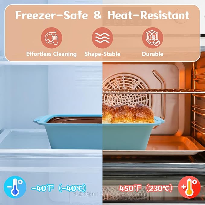 1 pc Silicone Bread Loaf Pans for Homemade Bread with Metal Frame, 9.5 x 5 Inch Non Stick Silicon Banana Loaf Pan for Oven, Silicone Baking Mold for Brownies,Sandwiches (Mint Green)