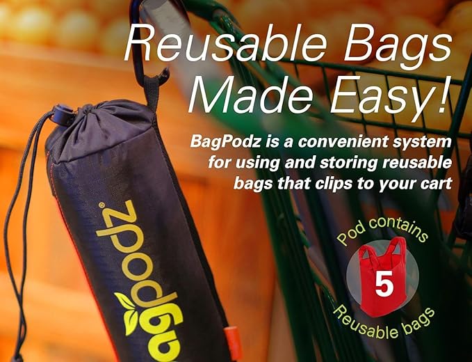 Sturdy Reusable Grocery Bags Foldable and Washable - Made From RipStop Nylon Hold 50lbs - Designed in USA Reusable Shopping Bags Inside a Compact Pod with Carry Clip - 5 Pack in Red