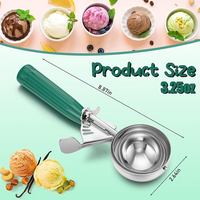 Reallnaive 4 Pcs Release Cookie Scoops Ice Cream Scooper with Trigger Release Portion Scoop Stainless Steel for Portion Control, Baking Food, Cookie Dough (3.25 oz,Green)