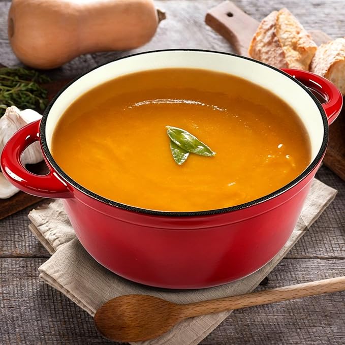 5 Quart Enameled Cast Iron Dutch Oven with Lid, Heavy-Duty Pot Cookware for Bread Sourdough Baking, Braising, Stews, Roasting