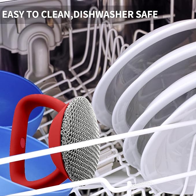 Cast Iron Cleaner Scrubber+Tray with Handle, Welded Chainmail Scrubber for Pan Pot Oven Wok Cleaning- Small Ring Chain Scrub Metal Brush Iron Skillet Steel Wool Scrubber Steel Sponge
