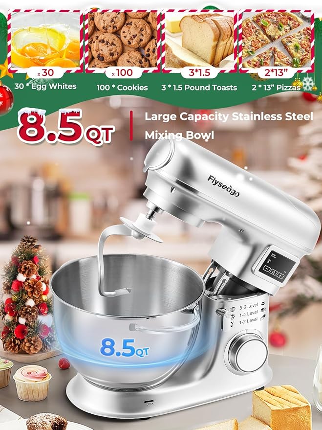 Stand Mixer 8-IN-1 8.5 Qt 2000W Multifunctional Fermentation Electric Kitchen Mixer 6 Speed Tilt-Head with Stainless Steel Bowl, 1.5L Glass Jar Meat Grinder Dough Hook Whisk Pasta Attachment
