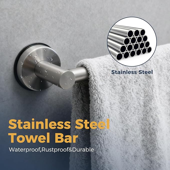 14.6inch~24inch Towel Racks for Bathroom,Adjustable Suction Cup Towel Bar for Bathroom Wall,Stainless Steel Bath Towel Holder for Shower,2 Pack(Brushed Silver)