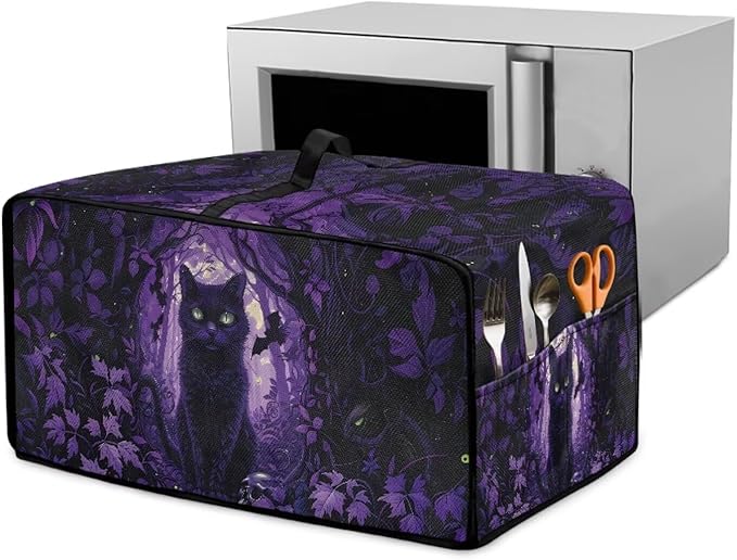 Countertop Convection Oven Cover Decorative and Protective Air Fryer Toaster Oven Dust Cover for Home Kitchen Indoor Decor, L, Black Cat Skull Bat Violet Forest Halloween