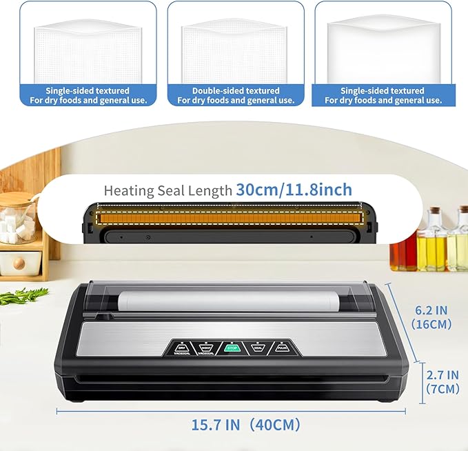 Vacuum Sealer Machine, Food Sealer Machine 80KPA Automatic for Food Saving Dry/Moist Mode with Build-in Cutter & Storage, Air Suction Hose, One-Touch,High Suction Power
