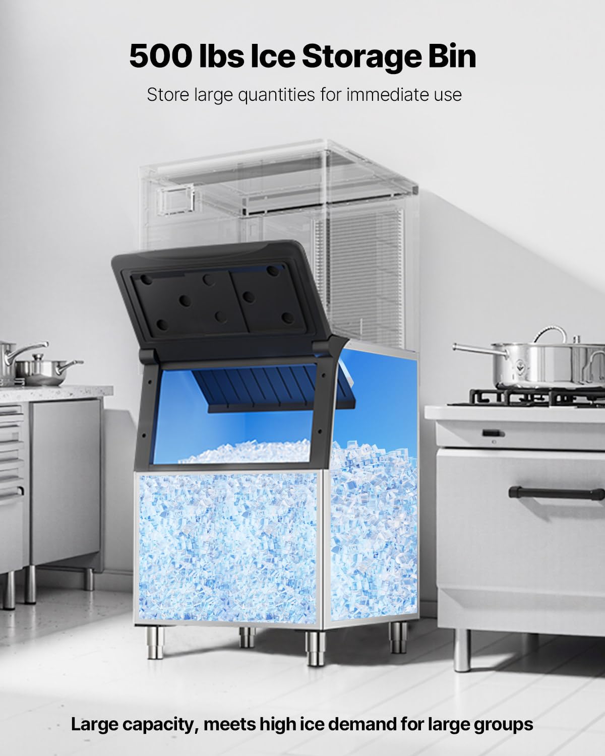 VEVOR Commercial Ice Maker Storage Bin, 500LBS Capacity Ice Bin, Stainless Steel Ice Storage Bin with Filter and Adjustable Anti-Slip Rubber Feet, Suitable for Restaurant Hotel and Beverage Shops
