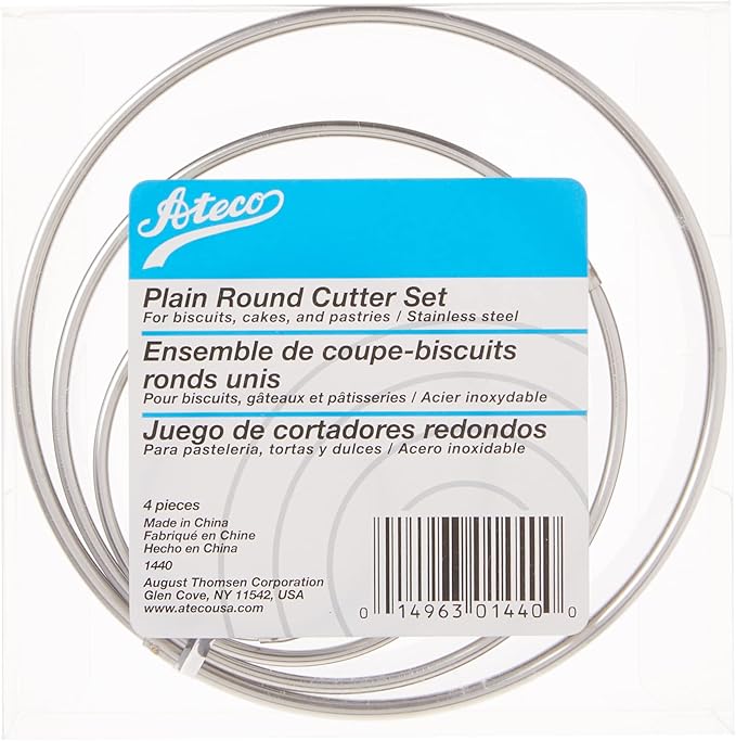 Ateco 4 Piece Stainless Steel Plain Edge Round Cutters Set in Graduated Sizes