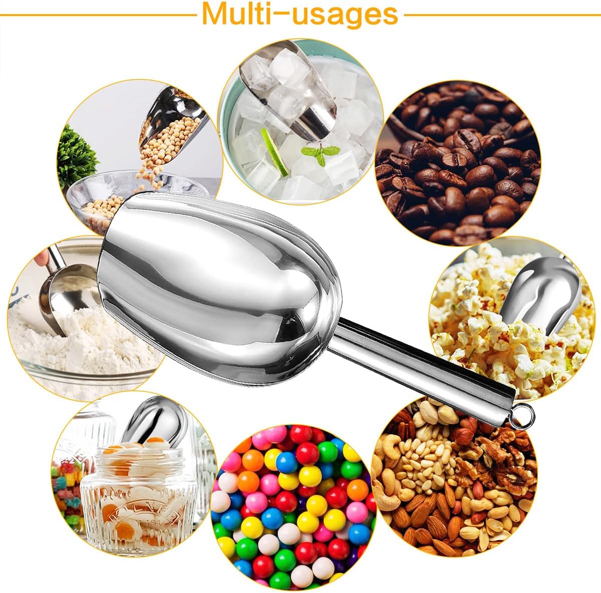 Metal Ice Scoop，Kitchen Ice Scooper for Ice Maker,Stainless Steel Small Ice Scooper for Freezer，Kitchen Gadgets Cookie Flour Pet Dog Food Scoop (silver, 3oz)