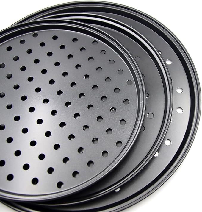 Handook Pizza Pan Set, Carbon Steel Pizza Pan with Holes, for Oven Baking Supplies & Home, Kitchen, Restaurant（9 Inch &10 Inch &12 Inch）