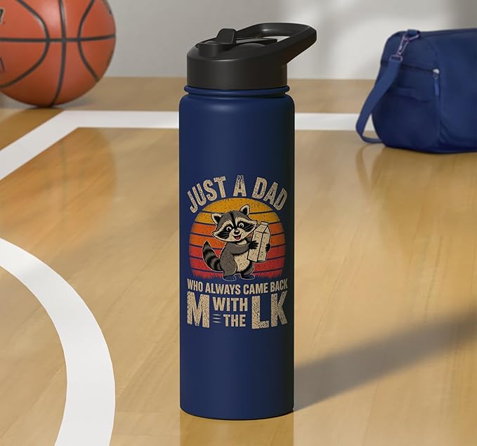Just A Dad Who Always Came Back With The Milk Raccoon Retro Stainless Steel Insulated Water Bottle