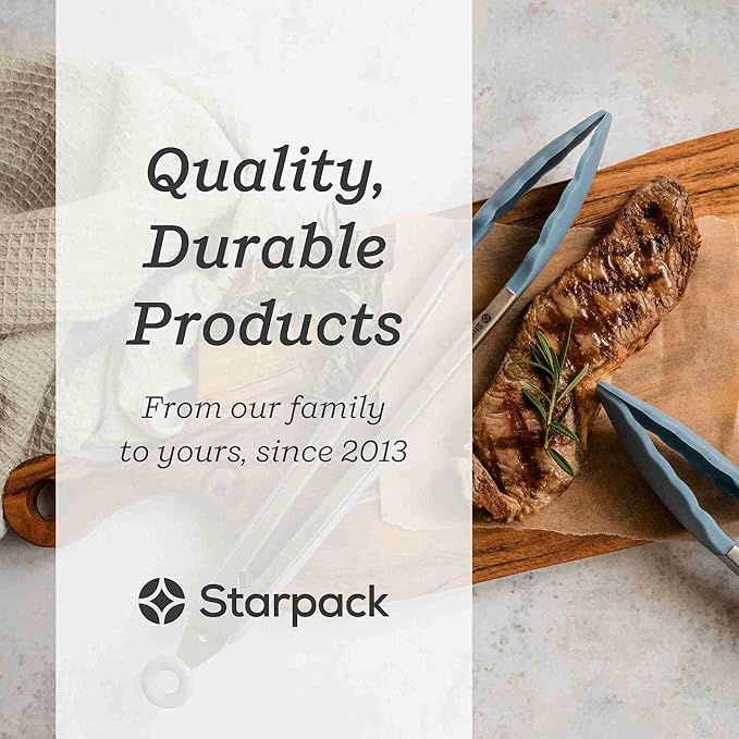 Starpack 'Get a Grip' Silicone Kitchen Tongs for Cooking 9 Inch - BBQ Silicone Tongs for Grill Heat Resistant to 600°F - Stainless Steel Utensils with Non Stick Rubber Tips for Serving Food