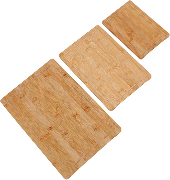 Pomya Smooth Wood Chopping Boards With Grooves | Three Piece Cutting Board Set With Inner Handles For Cleaver And Kitchen Prep