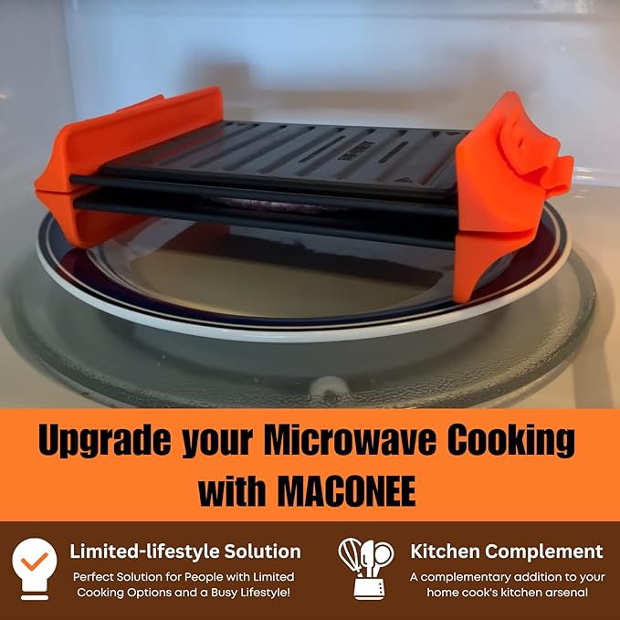 Maconee Microwave Sandwich maker | Microwave Grill Cheese Maker | Microwave Crisper Toaster Cookware | Panini Press | Cooking Fast and Dishwasher Safe Orange