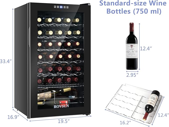 ROVSUN 34 Bottle Wine Cooler Refrigerator, Freestanding Compressor Wine Chiller, Beverage Wine Fridge with Digital Temperature Control & Double-layer Glass Door for Red White Wine, Champagne, Beer