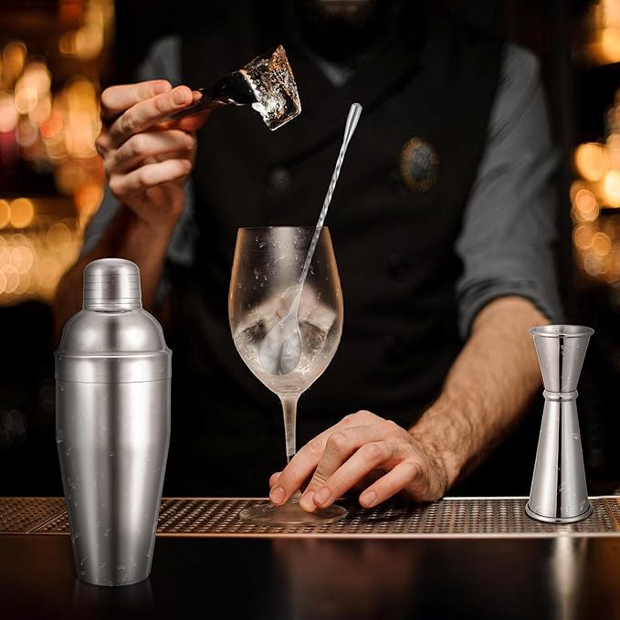 BARsics 24oz Stainless Steel Bar Cocktail Shaker, 1oz/2oz Jigger and 8" Mixing Spoon