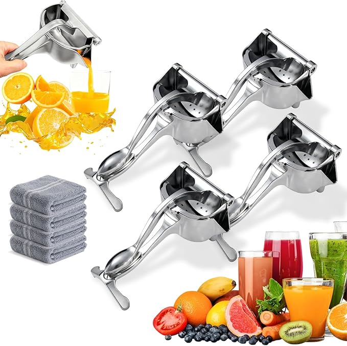 Hand Juicer Squeezer - Aluminum Alloy Fresh Fruit Juice Extractor, Fruit Juice Handheld Press Squeezer with Seed Filter, Heavy Duty Manual Hand Press Juicer for Citrus and Other Fruits (4PCS)