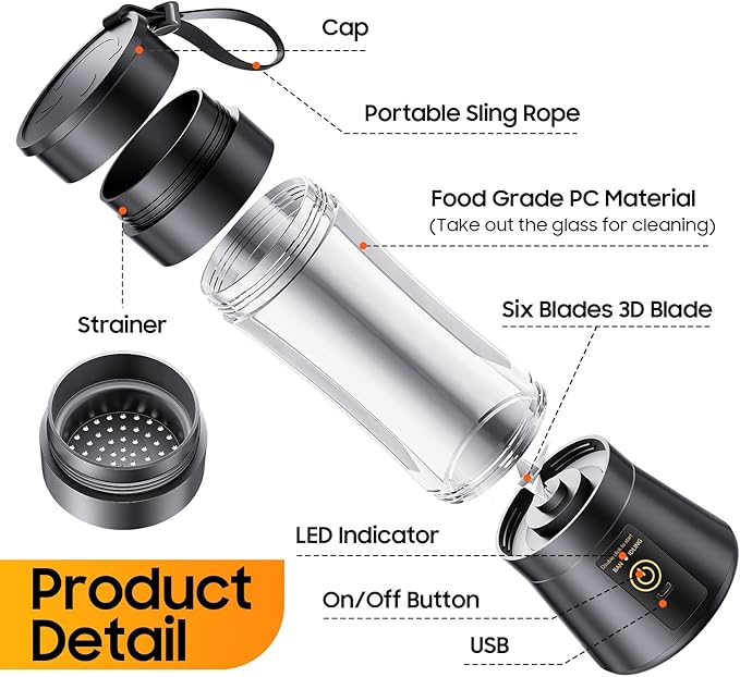 Cordless Personal Size Portable Blender - 380Ml Blender Smoothies and Shakes, BPA Free Traveling Juice Cup with Powerful Blending, Freshly Squeezed in Sports/Travel/Home