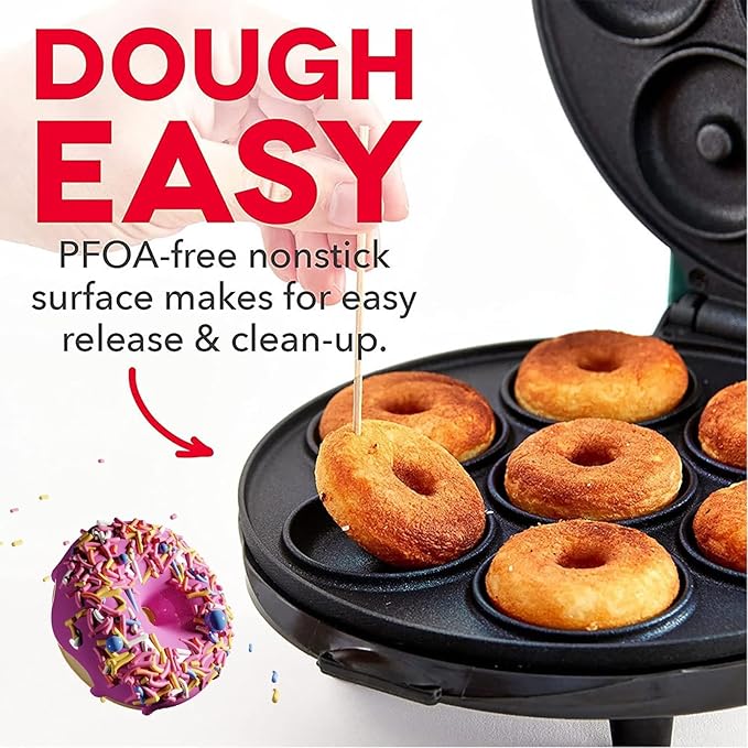 Mini Donut Maker,Electric Mini Doughnut Maker Machine, Makes 7 Mini Donutss, Non-Stick Mini Donut Machine, Easy Clean Doughnuts Maker Kit red (Red)