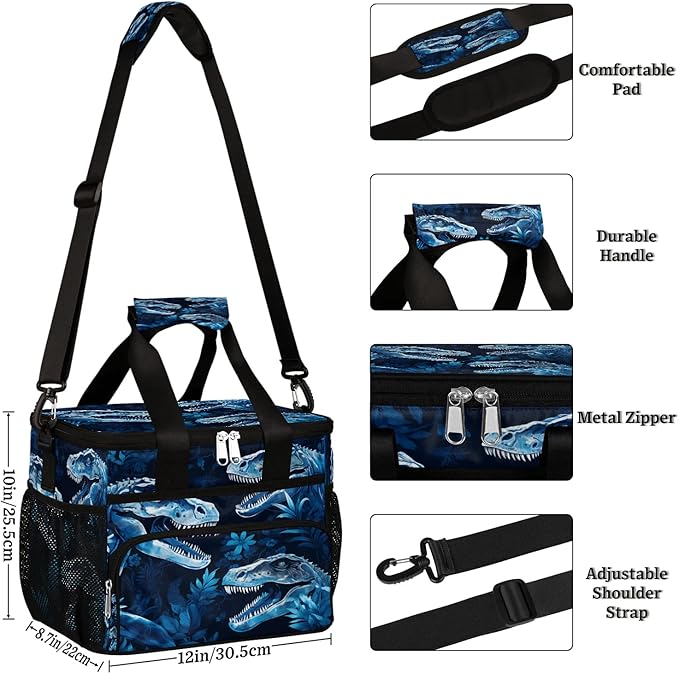 Pardick Lunch Box for Women Men Dinosaur Insulated Lunch Bag Leakproof Large Lunchbox for Adults with Adjustable Shoulder Strap, Cooler Tote Bag for Work, Picnic, Beach