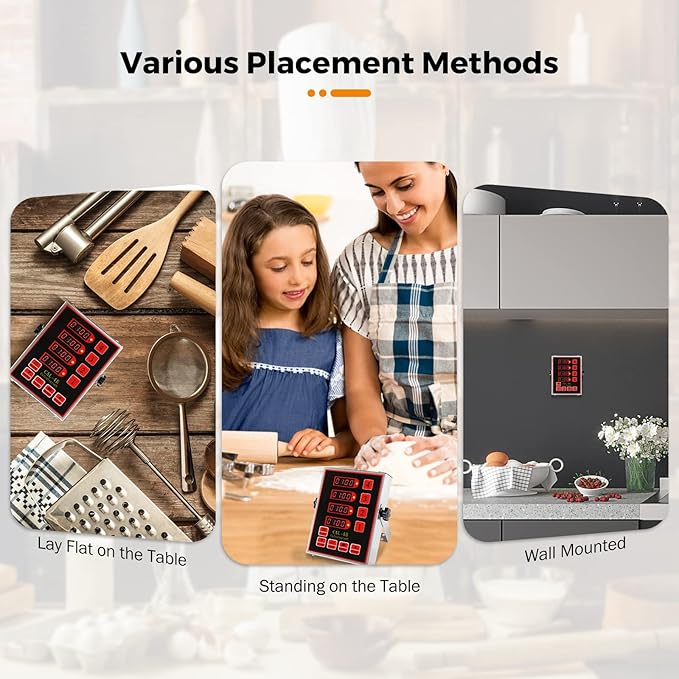 BEAMNOVA 4 Channel Digital Kitchen Timer with Loud Adjustable Alarm, Stainless Steel Commercial Cooking Timer for Restaurant, 0-99h Hours Minutes and Seconds Countdown