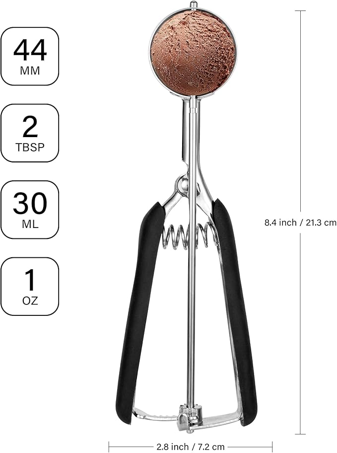 Cookie Scoop 2 Tbsp for Baking, Professional Stainless Steel Ice Cream Scoop 44mm, Melon Baller Muffin Scoop, Good Soft Grips, Quick Trigger Release, 30ml (2 Tablespoon)