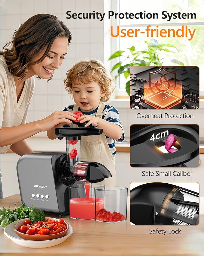Cold Press Slow Juicer for Fruits & Vegetables Celery Carrot Ginger, Masticating Juicer Machine Soft Hard Mode, Reverse Function,250W Motor, Easy To Clean, Fresh Orange Juice Extractor