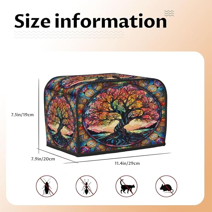 Tree of Life Glass Color Toaster Cover 2 Slice Dust and Fingerprint Protection Toaster Bread Maker Covers Washable Kitchen Small Appliance Covers for Kitchen Accessories Decor Bakeware Women Gift