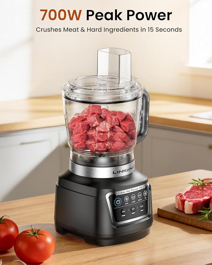 LINKchef Food Processor 68 oz, 700W Electric Vegetable Chopper with 4 Functions for Chopping, Slicing, Shredding, Pureeing and Dough Mixing, Meat Grinder with Stainless Steel Blades for Kitchen