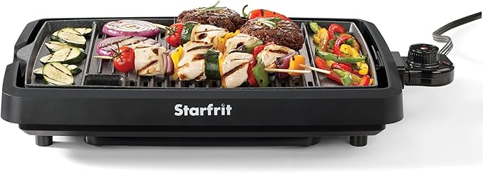 Starfrit The Rock Indoor Smokeless Electric BBQ Grill - Non-Stick 10" x 16" Cooking Surface - Adjustable Temperature