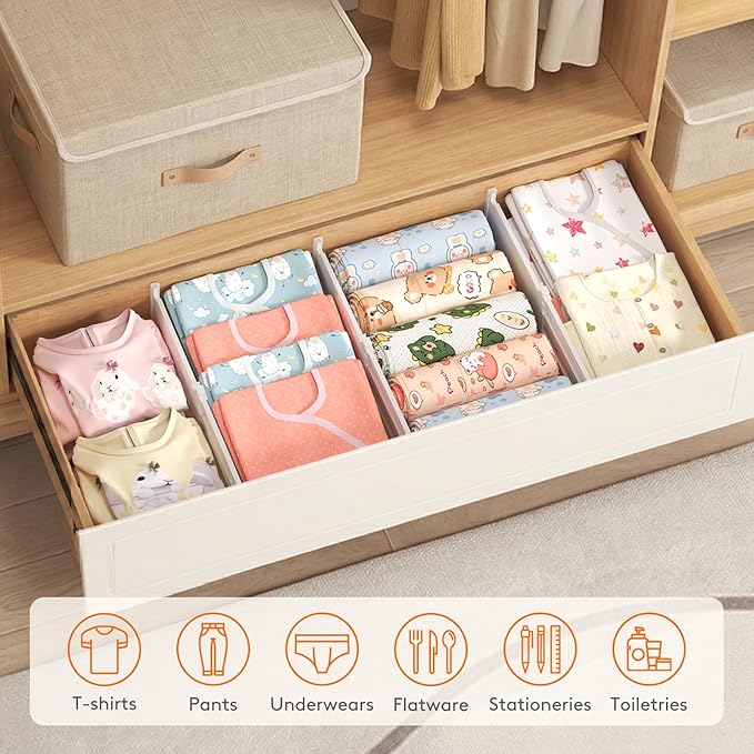 Lifewit 6" Tall 12 Pack Drawer Dividers, 30-47cm/11.5-18.5" Expandable Drawer Divider for Clothes, Adjustable Dresser Drawer Organizers, Drawers Separators for Dresser/Bathroom/Closet/Kitchen White
