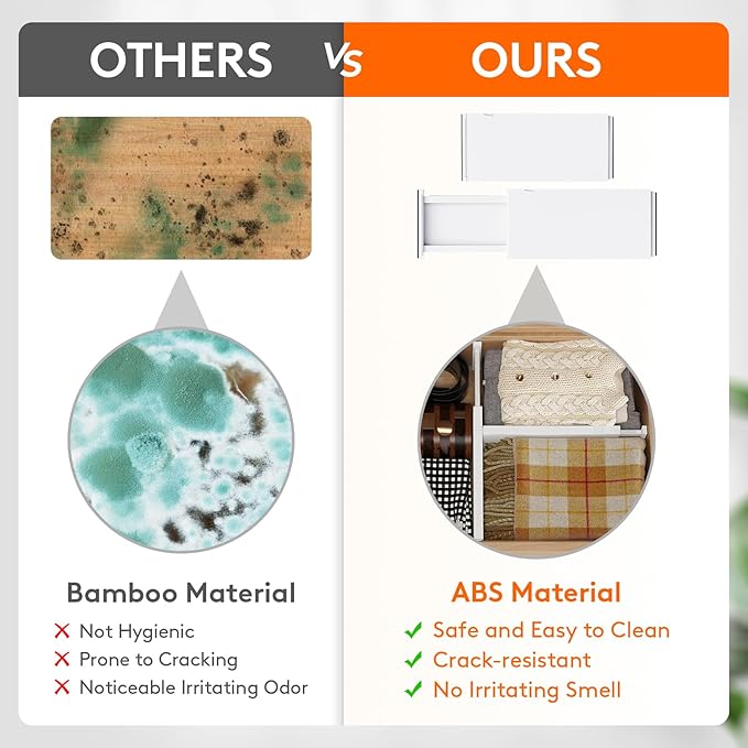 Lifewit 4 Pack 6" High Drawer Dividers 34-56cm/13.5-22" Adjustable Drawer Organizer for Clothes/Utensils, Expandable Drawer Separator in Dresser/Kitchen/Bedroom/Office Organization & Storage White